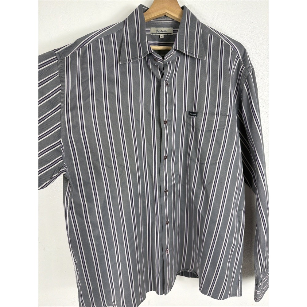 Faconnable Mens Classic Striped Button-Down Long‎ Sleeve Shirt XL Gray/Purple